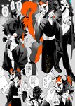 aak_(arknights) anthro arknights black_hair braided_hair clothed clothed_anthro clothed_human clothed_male clothing coat comic cover cover_art cover_page doctor_(arknights) domestic_cat duo ear_piercing ear_ring felid feline felis fluffy fluffy_tail fur futashi hair human hypergryph inner_ear_fluff japanese_text male male_anthro mammal piercing plushie pupils red_body red_fur ring_piercing slit_pupils studio_montagne tail text topwear tuft