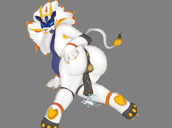 3_toes 4_fingers animal_genitalia animal_penis anus armpit_hair balls belly black_inner_ear blue_belly blue_sclera bodily_fluids body_hair butt cosmic_fur cum cumshot dipstick_tail ejaculation equine_genitalia equine_penis facial_piercing fangs feet fingers genital_fluids genitals grey_background grey_genitals grey_toes hand_on_butt hand_on_ground kneeling kneeling_on_ground knock-kneed male mane markings nose_piercing nose_ring nude nude_anthro pawpads penis piercing plantigrade presenting presenting_anus presenting_hindquarters ring_piercing septum_piercing septum_ring simple_background slightly_chubby solo spread_butt spreading star stripes tail tail_markings tail_tuft teeth toes tongue tongue_out tuft visor white_body yellow_balls yellow_eyes yellow_insides yellow_nose yellow_pawpads yellow_tail_tip yellow_tongue snootdra nintendo pokemon generation_7_pokemon legendary_pokemon pokemon_(species) solgaleo 2026 colored hi_res lineless shaded