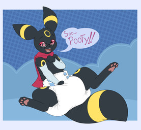 3_fingers 4_toes ambiguous_gender arm_warmers armwear big_diaper black_body black_ear_tips black_eyewear black_fur black_glasses black_nose black_tail black_tail_tip blue_arm_warmers blue_armwear blue_clothing border clean_diaper clothed clothing dialogue diaper dipstick_ears dipstick_tail dotted_background ear_markings ellipsis exclamation_point eyewear feet feral fingers fur glasses hand_on_diaper markings multicolored_body multicolored_ears multicolored_fur open_mouth open_smile pattern_background pawpads pink_pawpads red_scarf red_sclera scarf simple_background sitting smile solo speech_bubble striped_ears striped_markings striped_tail stripes tail tail_markings talking_feral teeth text three-quarter_view toes touching_diaper wearing_diaper wearing_glasses white_border white_diaper yellow_body yellow_fur yellow_stripes yellow_tail bubblepuppers nintendo pokemon yuukari yuu_isim eeveelution generation_2_pokemon pokemon_(species) umbreon 2023 absurd_res archived_source english_text full-length_portrait hi_res portrait source_request