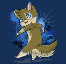 2_toes 3_fingers anthro black_claws black_pawpads blue_ear_tips blue_eyes blue_markings blue_pupils blush brown_body brown_fur brown_hair brown_markings brown_tail cheek_tuft chibi claws dipstick_ears ear_markings ear_tuft eyelashes facial_tuft feet female fingers fluffy fluffy_tail fur fur_markings hair hand_pawpads handpaw leg_markings light markings multicolored_body multicolored_ears multicolored_fur nude nude_anthro nude_female on_one_leg open_mouth open_smile pawpads paws pink_nose pupils red_tongue short_hair smile solo standing tail tan_body tan_fur tan_inner_ear tan_tail toes tongue tuft gaelfox dew_(rackofribs) bird_dog canid canine canis domestic_dog golden_retriever hunting_dog mammal retriever shiba_inu spitz wolf 2012 adobe_photoshop_(artwork) alpha_channel colored digital_drawing_(artwork) digital_media_(artwork) english_description full-length_portrait hi_res lighting portrait shaded