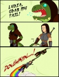 anthro cloud duo female humor male rainbow scar tail tail_grab yelling shadowsniper777 adventure_(meme) bethesda_game_studios microsoft skyrim the_elder_scrolls dovahkiin lydia_(skyrim) argonian human mammal scalie meme