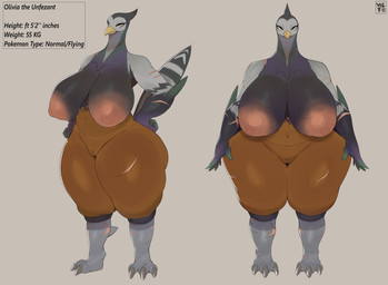 anthro beak beak_closed big_breasts breasts claws curvy_figure eyelashes feathers female genitals huge_breasts huge_thighs makeup mascara mouth_closed navel nipples non-mammal_breasts non-mammal_navel non-mammal_nipples non-mammal_vulva overweight overweight_female scar slightly_chubby slightly_chubby_anthro slightly_chubby_female solo tail tail_feathers text thick_thighs toe_claws voluptuous_anthro voluptuous_female vulva wide_hips x_scar yellow_eyes vilf nintendo pokemon fan_character olivia_(sceptredark) avian generation_5_pokemon pokemon_(species) unfezant absurd_res colored digital_drawing_(artwork) digital_media_(artwork) english_text hi_res