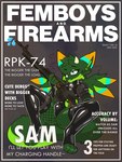 anthro armwear bell bell_collar bite biting_lip blush blush_lines bulge butt cheek_tuft clothing collar crop_top emoji facial_tuft femboy fishnet_clothing fishnet_legwear fluffy fluffy_tail fur gloves gun handwear head_tuft horn inner_ear_fluff latex latex_armwear latex_clothing latex_gloves latex_handwear latex_legwear legwear lying male multicolored_body multicolored_fur on_back ranged_weapon rpk rpk-74 shirt solo spread_legs spreading stockings straps tail text thigh_highs topwear tuft water weapon wings marcus_gray femboys_and_firearms 3:4 cover english_text hi_res magazine_cover