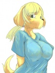 anthro big_breasts breasts clothed clothing female shirt solo t-shirt tail topwear kemokemo_gdgd canid canine canis domestic_dog mammal 3:4 digital_media_(artwork) half-length_portrait portrait