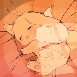 ambiguous_gender blush blush_lines ears_down eyes_closed feral fur head_tuft lying nude on_side open_mouth open_smile pawpads pink_pawpads pivoted_ears smile solo tail tan_body tan_fur tuft yupo_0322 nintendo pokemon eevee generation_1_pokemon pokemon_(species) colored colored_sketch digital_drawing_(artwork) digital_media_(artwork) hi_res shaded sketch