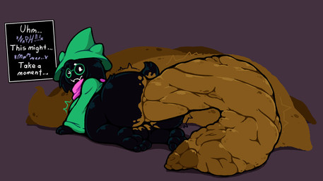 anthro balls clothing excessive_feces eyewear feces feces_everywhere genitals glasses green_clothing hyper hyper_feces male pink_clothing pooping scarf scatplay solo text wince yowesephth deltarune undertale_(series) ralsei bovid caprine goat mammal 2020 english_text hi_res