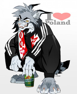 alcohol anthro barefoot beer beverage beverage_can black_body black_fur claws clothed clothed_anthro clothed_male clothing crouching fangs feet fur grey_body grey_fur grey_hair hair jumpsuit looking_at_viewer male multicolored_body multicolored_fur scarf sharp_teeth slav_squat solo tail teeth two_tone_body two_tone_fur whiskers yellow_eyes dogeist adidas disney zootopia pawbert_lynxley canada_lynx felid feline lynx mammal 2026 hi_res