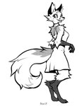 barefoot cheek_piercing cheek_tuft clothed clothing dress facial_tuft feet female fully_clothed fur inner_ear_fluff looking_at_viewer open_mouth open_smile piercing screentone simple_background smile solo standing tail tuft white_background falvie the_fox_(falvie) canid canine fox mammal 2021 digital_media_(artwork) hi_res monochrome signature sketch