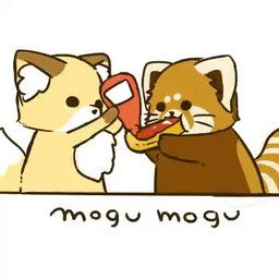ambiguous_gender biped chibi dot_eyes duo eating feral food fries ketchup simple_background simple_eyes text white_background shi_nominmin ailurid canid canine fox mammal red_panda 1:1 2020 animated low_res no_sound short_playtime video