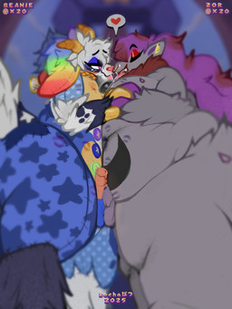 animal_genitalia animal_penis anthro anthro_on_anthro balls bell bell_collar breast_tattoo breasts butt butt_tattoo collar crane_game ear_piercing ear_tag equine_genitalia equine_penis erection eyes_closed facial_piercing foreskin frottage fur genitals grey_body grey_fur gynomorph gynomorph/gynomorph hair heart_eyes heart_symbol huge_thighs humanoid_genitalia humanoid_penis intersex intersex/intersex kiss_mark kissing multi_nipple nipples nose_piercing nose_ring nude outercourse penile penis penises_touching piercing plushie plushie_tag purple_hair ring_piercing sex side_boob small_penis tattoo thick_thighs wide_hips kochapatsu mario_party nintendo pokemon beanie_buttons fan_character zor_(nya4) animate_inanimate bovid caprine generation_5_pokemon goat living_plushie mammal pokemon_(species) shiny_pokemon zoroark 2025 3:4 absurd_res hi_res