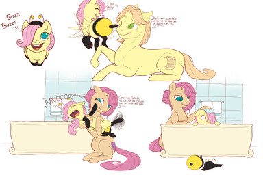 bath clothing costume dialogue duo feathered_wings feathers female feral male text wings yellow_body yellow_feathers young evehly friendship_is_magic hasbro my_little_pony mythology fan_character fluttershy_(mlp) earth_pony equid equine horse mammal mythological_creature mythological_equine pegasus pony 2015 3:2 digital_media_(artwork) english_text hi_res