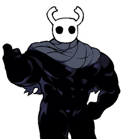 2_horns abs anthro anthrofied barazoku biceps big_muscles black_body black_eyes cape cape_only clothed clothing crossgender featureless_chest featureless_crotch front_view gesture hand_gesture horn humor male mostly_nude mouthless muscular muscular_anthro muscular_arms muscular_male muscular_thighs ntm_crossgender parody partially_clothed pecs quads simple_background simple_eyes skimpy solo thumbs_up torn_clothing white_background white_head dobyghost hollow_knight_(franchise) team_cherry john_hollow_knight the_knight_(hollow_knight) arthropod humanoid insect vessel_(species) hi_res