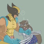 anthro asian_clothing big_claws claws clothed clothing duo east_asian_clothing female japanese_clothing japanese_school_uniform kemono male muscular muscular_male question_mark same_name school_uniform uniform ekaki510 marvel wolverine_(marvel) gulonine human mammal mustelid musteline wolverine 1:1