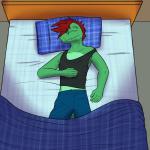 1:1 alligator alligatorid anthro bed crocodilian diego_abel furniture fuze hi_res male pillow reptile scalie sleeping solo texnatsu