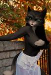 anthro anthrofied big_breasts breasts clothed clothing covering covering_breasts deciduous_tree female gate lingerie outside solo topless oystercatcher7 third-party_edit dreamworks puss_in_boots_(franchise) kitty_softpaws domestic_cat felid feline felis mammal photo_manipulation photomorph