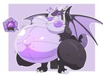 anthro belly belly_inflation big_belly big_breasts black_body black_scales blush breasts breath claws crouching dragon_wings feet female floating_hearts gem heart_symbol holding_breast horn huge_belly huge_breasts huge_hips hyper inflation magic motion_lines nipples panting pillar purple_belly purple_eyes purple_gem purple_nipples raised_tail scales solo straight_horn tail talons toes tower ventral_scales wide_hips wings hage microsoft minecraft mojang mythology xbox_game_studios dragon ender_dragon mythological_creature mythological_scalie scalie hi_res