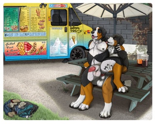 animal_genitalia animal_penis anthro anthro_on_anthro anthro_penetrated anthro_penetrating anthro_penetrating_anthro athletic athletic_anthro athletic_male balls bench black_body black_fur border brown_body brown_fur canine_genitalia canine_penis chair_position commercial_vehicle cross cross_necklace delivery_(commerce) delivery_vehicle duo eyes_closed food_truck from_behind_position fur genitals half-erect jewelry knot knotted_penis male male/male male_anthro male_penetrated male_penetrating male_penetrating_male medium_truck multi-stop_van neck_tuft necklace nipples nude nude_anthro nude_male open_mouth outside overweight overweight_anthro overweight_male penetration penis sex sheath sitting teeth tongue tongue_out truck tuft umbrella van vehicle white_body white_border white_fur themutt lucas_(lucasreturns) ruska bernese_mountain_dog canid canine canis domestic_dog mammal molosser mountain_dog swiss_mountain_dog 2022 hi_res