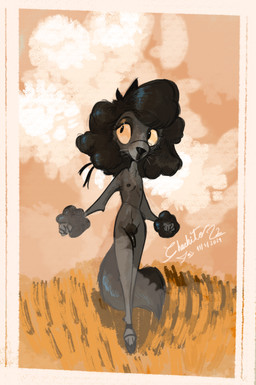 anthro biped black_hair bow_ribbon casual_nudity clothing cloud day field flaccid footwear footwear_only front_view fur fur_tuft genitals grey_body hair high_heels high_heels_only long_hair looking_at_viewer makeup male male_anthro mostly_nude nipples nude nude_anthro nude_male outdoor_nudity outside penis plantigrade pose pubes shoes simple_background slim solo standing tail text tuft whiskers chuchito72 maria_jose_(chuchito72) canid canine canis domestic_dog mammal poodle 2024 dated digital_drawing_(artwork) digital_media_(artwork) english_text full-length_portrait handwritten_text hi_res portrait restricted_palette shaded signature simple_shading trans_(lore) trans_woman_(lore)