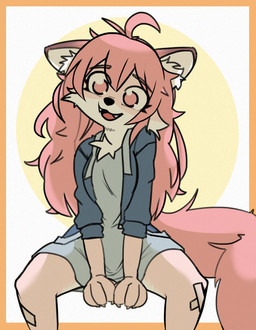 anthro bandage chest_tuft claws clothing dress fangs female fluffy head_tuft jacket simple_background sitting smile smiling_at_viewer solo spread_legs spreading tail teeth topwear tuft viofsa fur_(theterm) canid canine fox mammal 2025 digital_media_(artwork) hi_res