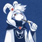 anthro black_clothing blue_background candy chocolate clothed clothing daww dessert eating fluffy fluffy_hair food fur gem hair heart_symbol horn looking_at_viewer male red_eyes robe simple_background solo white_body white_fur white_hair saturnspace pocky undertale undertale_(series) asriel_dreemurr_(god_form) boss_monster_(undertale) bovid caprine goat mammal 1:1 2015 digital_media_(artwork) icon