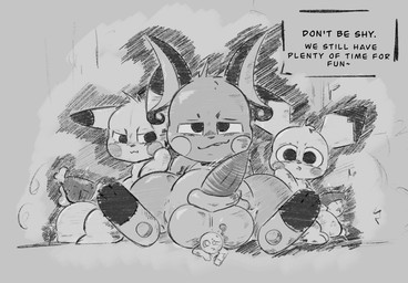 balls bodily_fluids bulge cock_vore cum cum_vore digestion feral forced genital_fluids genitals group macro male male/male male_pred penile penis size_difference text trio unwilling_prey vore badartist nintendo pokemon generation_1_pokemon generation_2_pokemon pichu pikachu pokemon_(species) raichu english_text hi_res monochrome