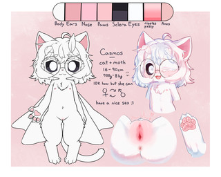 antennae_(anatomy) anthro anus black_sclera blush blush_lines breasts clitoral_hood clitoris digitigrade eyelashes eyewear female female_anthro flat_chested fur genitals glasses hair humanoid_genitalia humanoid_vulva insect_wings nude one_eye_closed pawpads paws pink_nose pink_pawpads pink_paws pointy_ears presenting presenting_vulva semi-anthro small_breasts solo standing tail text thick_thighs tuft urethra vaginal vulva wavy_hair white_body white_eyelashes white_eyes white_hair wide_hips wings wink ttaki casmos_(ttaki) felid feline mammal 5:4 english_text hi_res model_sheet