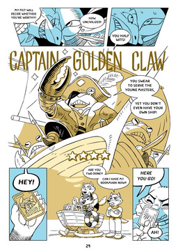 bandage boat card clothing crossed_arms dialogue eye_patch eyes_closed eyewear female jewelry male melee_weapon necklace polearm simple_background spear star text vehicle watercraft weapon saran_kit coal_(saran_kit) nest_(saran_kit) oak_(saran_kit) aquatic arthropod canid canine canis cephalopod coleoid crab crustacean decapod fish malacostracan mammal mollusk octopodiform octopus shark wolf absurd_res comic english_text hi_res brother_(lore) sibling_(lore) sister_(lore)