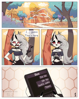 anthro blush building cellphone dialogue electronics eyelashes female long_eyelashes modern_architecture outside phone piercing smartphone solo text tuft kat._.arts hellaverse helluva_boss mythology loona_(helluva_boss) canid canid_demon canine demon hellhound mammal mythological_canine mythological_creature 4:5 absurd_res comic english_text hi_res