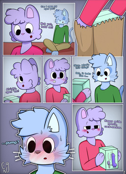 anthro bisexual bisexual_male blush blushing_profusely boyfriend/girlfriend brown_bag clothed clothing cumlube dildo domes duo female freckles fur gift hair happy imminent_oral imminent_sex lgbt_pride male male/female markings profanity sex_toy smile spots spotted_body spotted_fur tail text whiskers eggnaug lgbt_pride_month lucy_(eggnaug) marshall_(eggnaug) absurd_res colored comic digital_drawing_(artwork) digital_media_(artwork) hi_res shaded signature