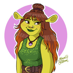 belt belt_buckle belt_pouch blush bottomwear breasts brown_belt brown_bottomwear brown_clothing brown_eyes brown_hair buckle closed_smile clothed clothed_female clothed_humanoid clothing ear_stalk eyelashes facial_piercing female female_humanoid fully_clothed fully_clothed_female fully_clothed_humanoid green_body green_clothing green_lips green_shirt green_skin green_tank_top green_topwear hair hair_bun happy jewelry light lips long_hair mouth_closed multicolored_hair necklace nose_piercing nose_ring not_furry piercing purple_hair_tie ring_piercing shirt simple_background smile solo tank_top text topwear wavy_hair white_background kinhof_1994 dreamworks shrek_(series) felicia_(shrek) humanoid ogre 1:1 2025 artist_name digital_drawing_(artwork) digital_media_(artwork) half-length_portrait hi_res lighting portrait shaded signature