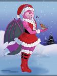 anthro clothing dipstick_tail duo female footprints fur holidays horn markings music note simple_background snow standing tail tail_markings wings singingbirdstudio christmas mythology avian bird canid canine chat_(bird) dragon european_robin fox furred_dragon furred_scalie hybrid mammal mythological_creature mythological_scalie old_world_flycatcher oscine passerine robin_(bird) saxicoline scalie 3:4 hi_res