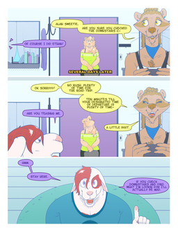 book border brown_body brown_fur chest_tuft claws clothed clothing dialogue digit_ring dreadlocks ear_piercing ear_ring eyelashes female fur furgonomics gesture green_eyes group hair hand_gesture jewelry kerchief male neckerchief neckwear open_mouth piercing pink_nose pointing purple_eyes red_hair ring ring_piercing shirt smile standing tan_body tan_fur text tied_hair topwear tuft wedding_ring white_body white_border white_fur yellow_eyes ritts alan_white emma_white ethan_white herpestid lagomorph leporid mammal meerkat procyonid rabbit raccoon 2020 comic english_text hi_res daughter_(lore) father_(lore) father_and_child_(lore) father_and_daughter_(lore) parent_(lore) parent_and_child_(lore) parent_and_daughter_(lore)