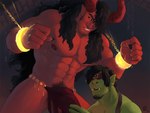 2_horns abs duo green_body green_skin horn humanoid_pointy_ears long_horn male male/male muscular muscular_humanoid muscular_male nipples pecs pointy_ears red_body red_skin kupoklein barnabas_(kupoklein) demon humanoid orc