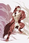 2:3 abs anthro body_hair canid canine canis capcom chest_hair clenched_teeth dungeons_and_dragons grin hasbro hi_res huge_sword lee_(zark) male mammal monster_hunter muscular muscular_anthro muscular_male mythological_canine mythological_creature mythology red_body red_eyes scar smile solo tail teeth tribe unknown_artist warrior weapon were werecanid werecanine werewolf wizards_of_the_coast wolf wristband