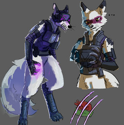 anthro armor clothed clothing female fur headgear helmet prosthetic simple_background solo tail white_body white_fur yellow_eyes pimientanas teenage_mutant_ninja_turtles alopex arctic_fox canid canine fox mammal true_fox