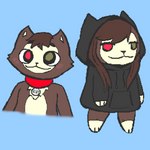 anthro blue_background blush brown_body brown_hair clothing collar ears_up green_eyes hair heterochromia hoodie long_hair male nude pointy_ears prick_ears red_eyes simple_background topwear kralex_(artist) undnift kralex domestic_cat felid feline felis humanoid mammal 1:1 hi_res