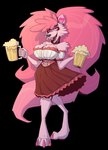 alcohol anthro bar_maid bedroom_eyes beer beer_mug beverage big_breasts breasts clothed clothing dress eyelashes fangs female fur hair long_hair long_tail maid_uniform narrowed_eyes open_mouth pigtails pink_body pink_eyes pink_fur pink_hair plushie pose seductive smile solo tail teeth thick_thighs uniform canonthought missi_wolf_(canonthought) animate_inanimate canid canine canis living_plushie mammal wolf absurd_res alpha_channel colored hi_res