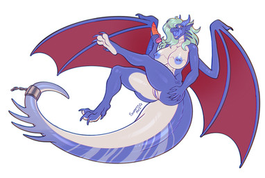 accessory anthro areola barbell_piercing big_breasts big_butt blue_body blue_claws blue_eyes blue_horn blue_nipples blue_tongue blue_vulva breasts butt butt_grab claws dildo ear_piercing eyelashes female furgonomics genitals glistening_eyelids green_hair hair hand_on_butt hand_on_own_butt holding_dildo holding_object holding_sex_toy horn huge_breasts jewelry licking licking_lips long_eyelashes long_hair looking_at_viewer membrane_(anatomy) membranous_wings midair nipple_dip nipple_piercing nipples non-mammal_breasts non-mammal_hair non-mammal_nipples non-mammal_vulva nude one_leg_up open_mouth paws piercing raised_leg scales sex_toy simple_background solo spikes spikes_(anatomy) tail tail_accessory tail_bracelet tail_jewelry tan_body tongue tongue_out vulva white_background wings superrravi mythology dragon mythological_creature mythological_scalie scalie colored digital_drawing_(artwork) digital_media_(artwork) flat_colors hi_res
