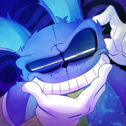 4_fingers accessory anthro blue_body clothing fingers gloves handwear male necktie smile solo thinking rabbit5gamer lagomorph leporid mammal rabbit 1:1 hi_res icon