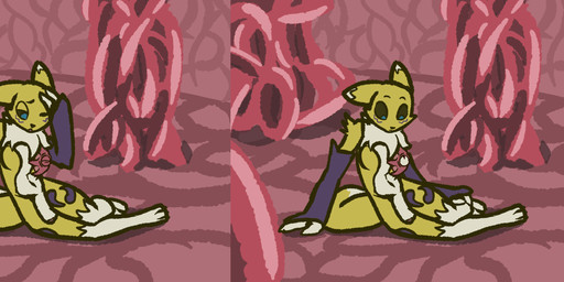 breast_play breast_suck breasts briefcase caught_in_the_act clothing genitals hat headgear headwear humor intersex nude panicking penis running running_away sucking surprised tentacles trapknight bandai_namco digimon aquatic asterozoan canid digimon_(species) echinoderm mammal renamon starfish absurd_res hi_res tagme