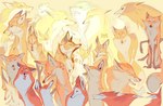 ambiguous_gender belly black_tipped_ears fangs feral group looking_down looking_up open_mouth orange_body sharp_teeth tail teeth white_belly white_inner_ear yellow_sclera kipine canid canine fox mammal absurd_res full-length_portrait hi_res portrait
