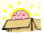 ambiguous_gender blush box cardboard cardboard_box container in_box in_container not_furry simple_background smile solo white_background unknown_artist if_it_fits_i_sits_(meme) kirby_(series) nintendo kirby alien waddling_head meme