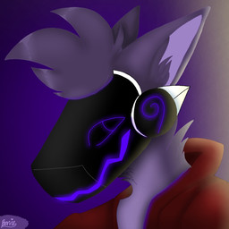 anthro clothing fur gradient_background grey_body grey_fur machine male red_clothing screen screen_face simple_background smile solo visor unknown_artist protogen 1:1