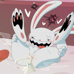 3_toes after_anal after_sex anthro anus balls blush bodily_fluids butt cum cum_expulsion cum_fart cum_from_ass cum_in_ass cum_inside cum_splatter cum_spurt cum_string duo erection feet fur genital_fluids genitals gushing heart_symbol hindpaw humanoid_genitalia humanoid_penis lying male male/male on_back open_mouth pawpads paws penis presenting presenting_anus saliva saliva_string sharp_teeth shortstack shortstack_male soles spread_legs spreading teeth toes tongue tongue_out white_body white_fur ikouzhy sam_and_max max_(sam_and_max) lagomorph leporid mammal rabbit absurd_res hi_res