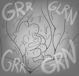 ambiguous_gender anthro anthro_prey candy dessert digestion duo extreme_size_difference food fully_inside gummy_(food) inside_stomach onomatopoeia rumbling_stomach size_difference soft_vore sound_effects text vore jaybat11 food_creature digital_drawing_(artwork) digital_media_(artwork) english_description greyscale hi_res monochrome