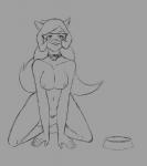 all_fours anthro bell bell_collar breasts collar eyewear female glasses hair naturally_censored navel nipple_tuft nude solo tuft paoguu hanna-barbera swat_kats callie_briggs domestic_cat felid feline felis mammal 2016 monochrome