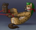 anthro bdsm bondage bound cleave_gag cloth_gag gag gagged male mohawk restraints rope rope_bondage scar solo mosa viktor_verkhoven hyena mammal spotted_hyena hi_res