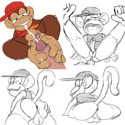 5_toes anthro anus backsack balls black_eyes brown_body brown_fur brown_skin butt clothed clothing duo erection feet foot_fetish foot_play footjob fur genitals hat headgear headwear japanese legs_up looking_at_viewer looking_back looking_down male male/male multiple_poses open_mouth opposable_toe partially_clothed penile penis pink_penis pose prehensile_feet prehensile_footjob presenting presenting_hindquarters raised_leg sex shirt simple_background sitting spread_legs spreading standing tail teeth text toes tongue topwear two-footed_footjob white_background white_eyes young young_anthro young_male jerseydevil donkey_kong_(series) nintendo diddy_kong haplorhine mammal monkey primate 1:1 english_text hi_res monochrome multiple_scenes sketch sketch_page