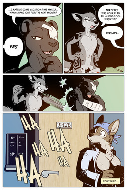 annoyed anthro bandage bandana_on_head bedroom_eyes blep blood blood_stain bodily_fluids breasts confusion dialogue female group hit hospital laugh narrowed_eyes nude seductive tattoo teeth to_be_continued tongue tongue_out trio rick_griffin ideka sakitori canid canine canis felid mammal pantherine wolf 2024 comic hi_res