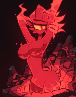 1_eye big_breasts breasts eyelashes female lava long_eyelashes mouthless not_furry nude pose pseudo_hair red_body red_eyes simple_background small_waist solo wide_hips notyoursagittarius calamity_(terraria_mod) terraria brimstone_elemental_(terraria_mod) cyclops elemental_creature elemental_humanoid humanoid 2023
